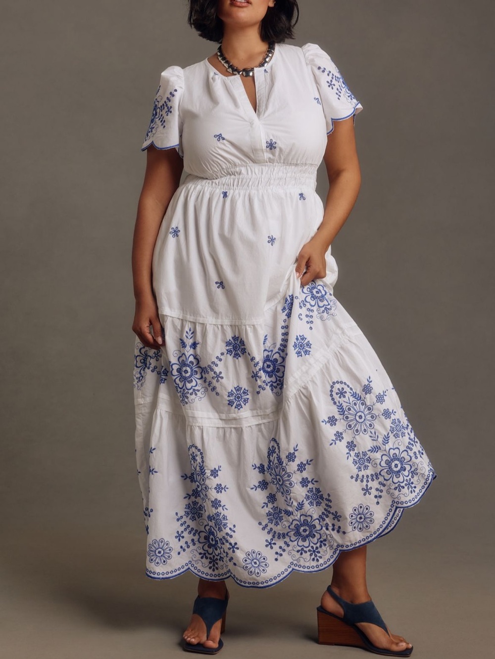 Anthropologie Somerset Eyelet Maxi Dress in white and blue size 3X